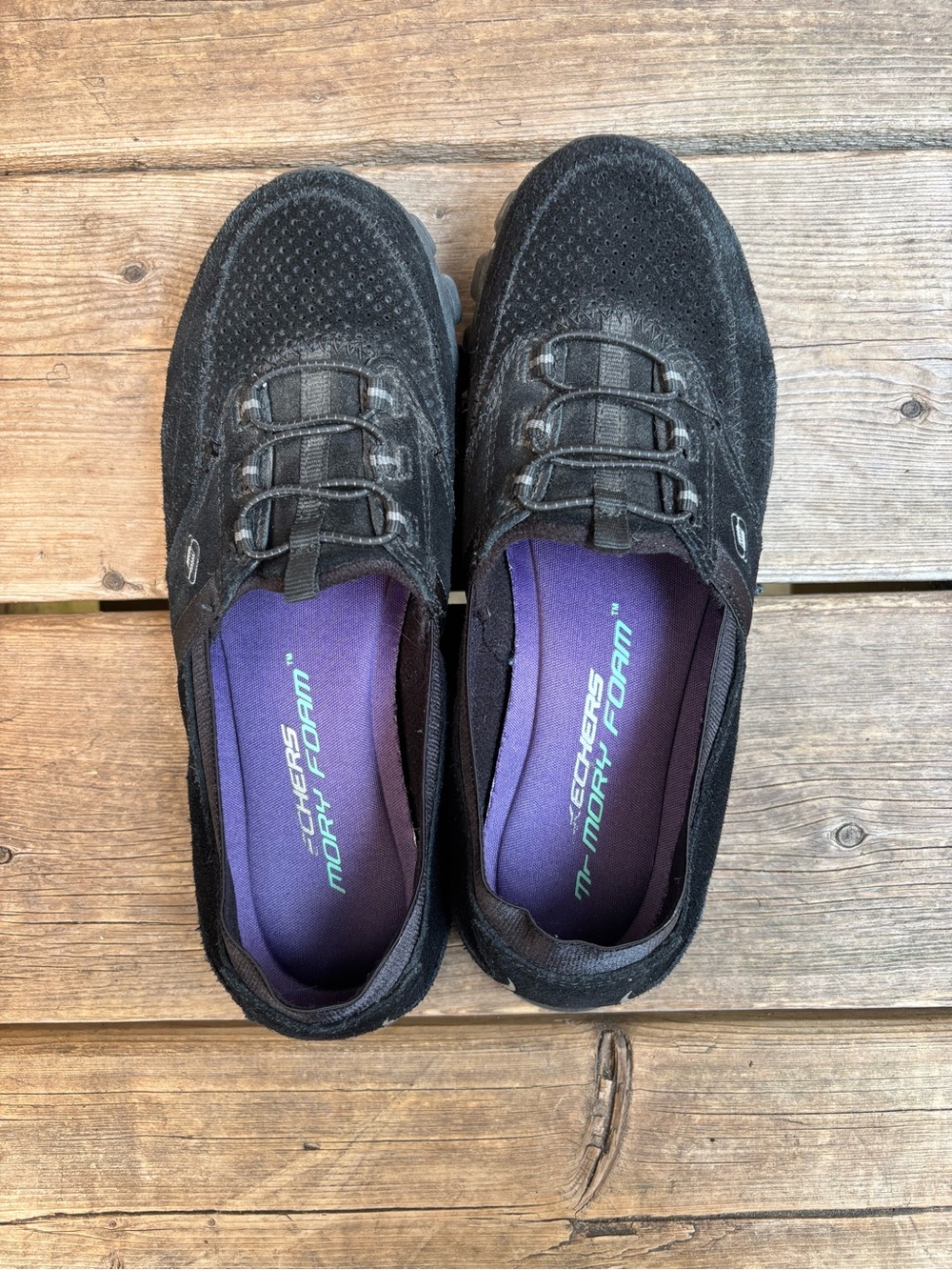 Skechers Black Slip-On Athletic Sneakers with Purple Insoles